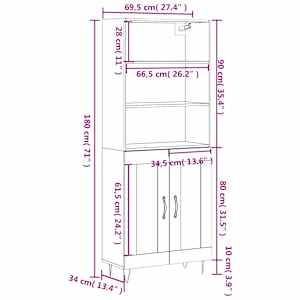 Skříň highboard bílá 69,5 x 34 x 180 cm kompozitní dřevo - obrázek 13