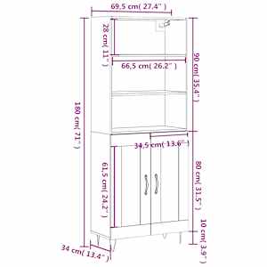 Skříň highboard šedá sonoma 69,5 x 34 x 180 cm kompozitní dřevo - obrázek 13