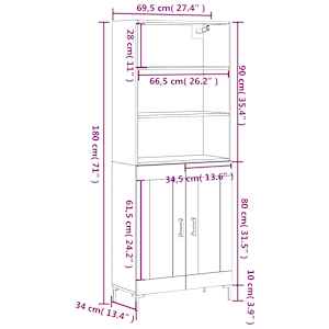 Skříň highboard bílá 69,5 x 34 x 180 cm kompozitní dřevo - obrázek 13