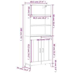Skříň highboard dub sonoma 69,5 x 34 x 180 cm kompozitní dřevo - obrázek 13
