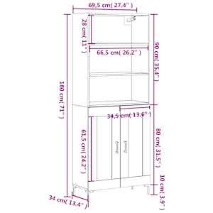 Skříň highboard šedá sonoma 69,5 x 34 x 180 cm kompozitní dřevo - obrázek 13