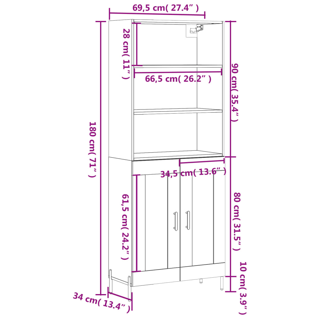 Skříň highboard šedá sonoma 69,5 x 34 x 180 cm kompozitní dřevo - obrázek 13