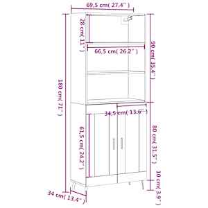 Skříň highboard betonově šedá 69,5x34x180 cm kompozitní dřevo - obrázek 13