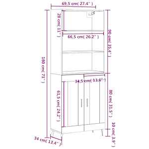 Skříň highboard šedá sonoma 69,5 x 34 x 180 cm kompozitní dřevo - obrázek 13