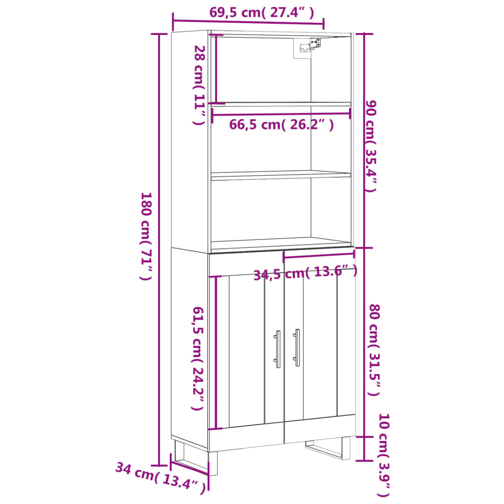 Skříň highboard betonově šedá 69,5x34x180 cm kompozitní dřevo - obrázek 13
