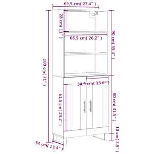 Skříň highboard betonově šedá 69,5x34x180 cm kompozitní dřevo - obrázek 13