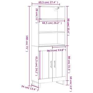Skříň highboard šedá sonoma 69,5 x 34 x 180 cm kompozitní dřevo - obrázek 13