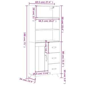 Skříň highboard bílá 69,5 x 34 x 180 cm kompozitní dřevo - obrázek 14