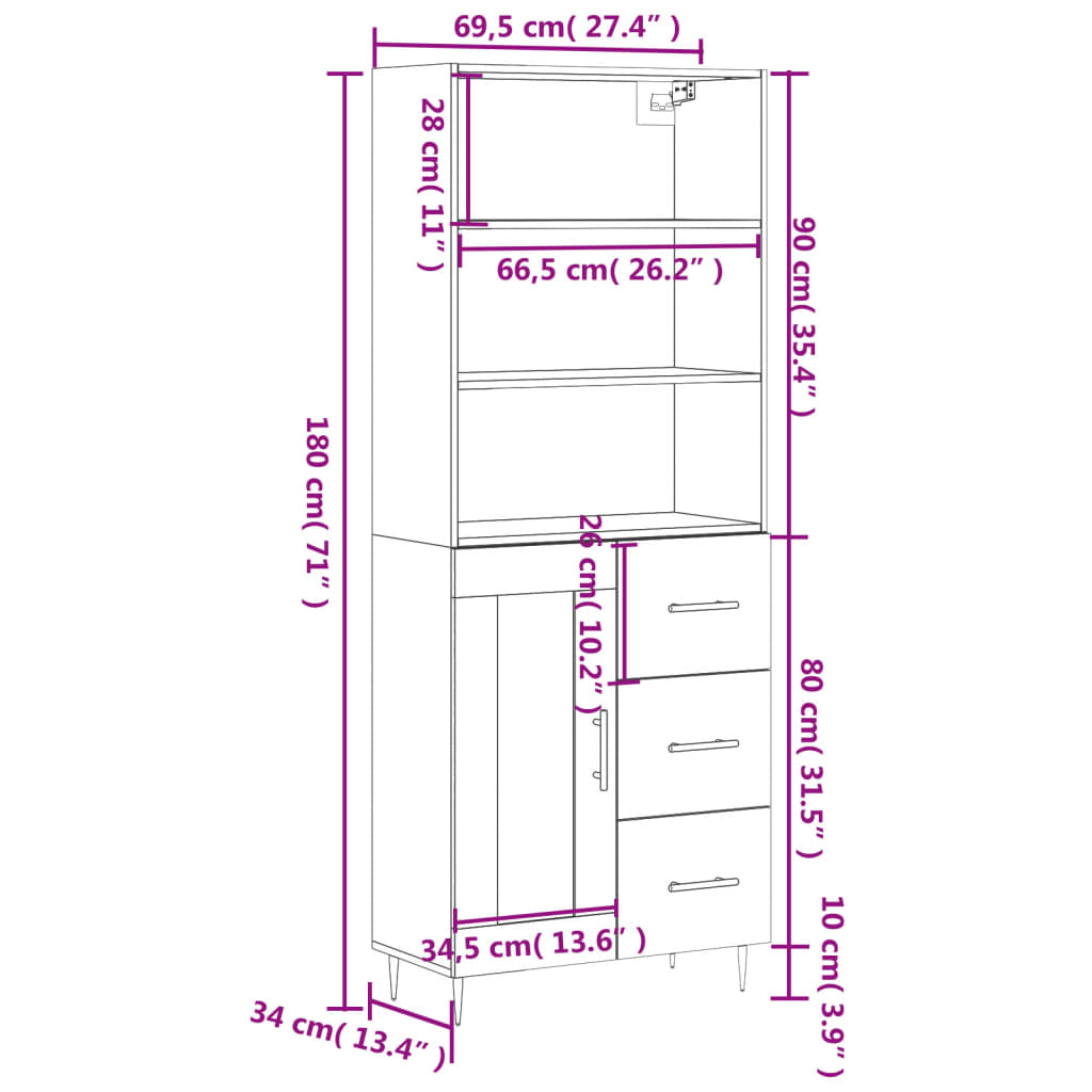 Skříň highboard betonově šedá 69,5x34x180 cm kompozitní dřevo - obrázek 14