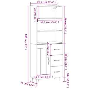 Skříň highboard dub sonoma 69,5 x 34 x 180 cm kompozitní dřevo - obrázek 14
