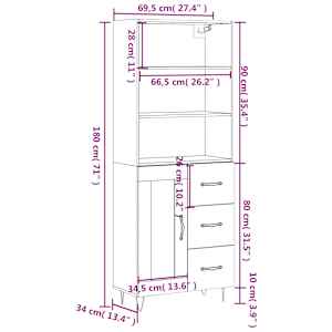 Skříň highboard betonově šedá 69,5x34x180 cm kompozitní dřevo - obrázek 13