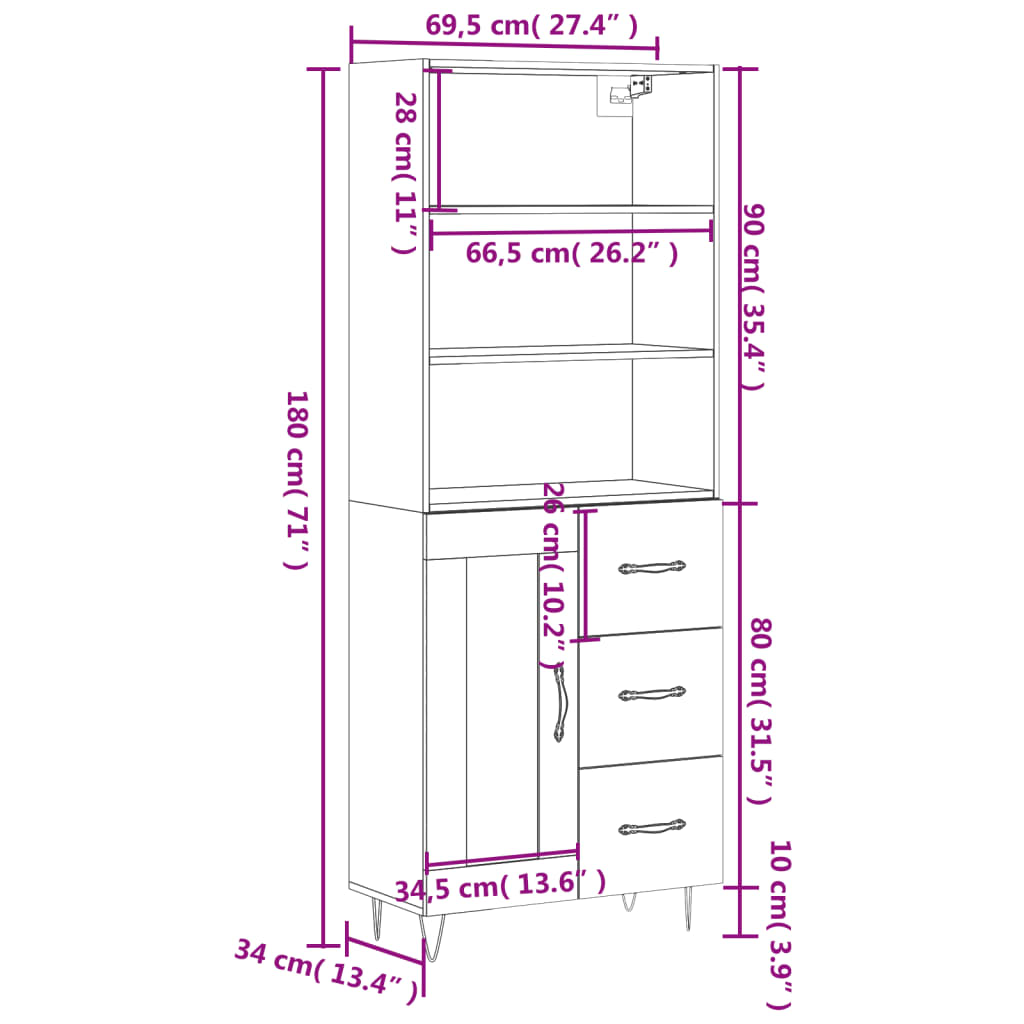Skříň highboard šedá sonoma 69,5 x 34 x 180 cm kompozitní dřevo - obrázek 14