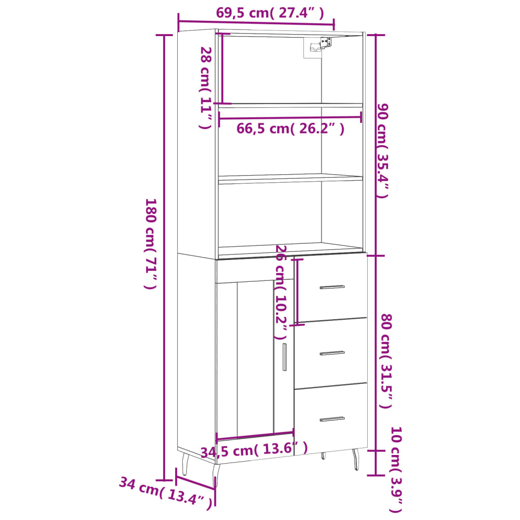 Skříň highboard šedá sonoma 69,5 x 34 x 180 cm kompozitní dřevo - obrázek 14