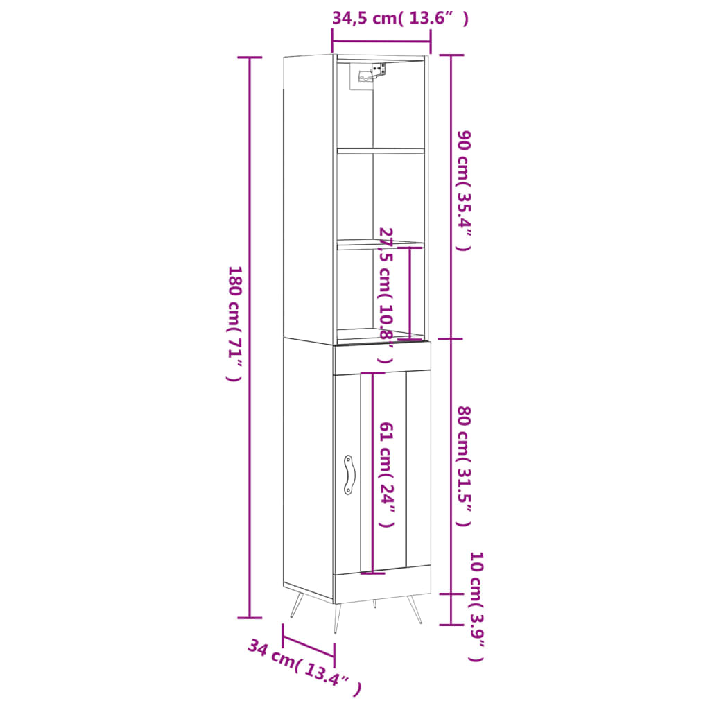 Dulap inalt vidaXL, stejar maro, 34,5x34x180 cm, lemn prelucrat, 25.1 kg 2 8720845934279 g en hd 11