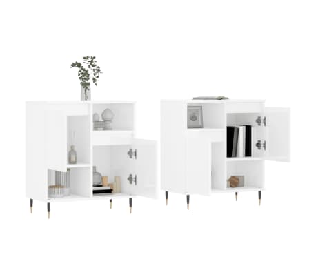 vidaXL Servante, 2 piese, alb extralucios, lemn prelucrat