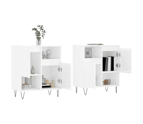 vidaXL Sideboards 2 Stk. Hochglanz-Wei&szlig; Holzwerkstoff