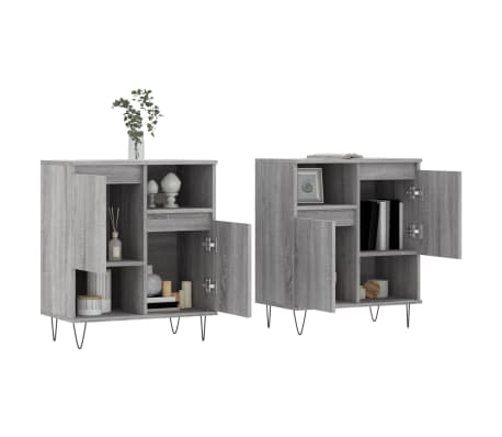 vidaXL &Scaron;oninės spintelės, 2vnt., pilkos ąžuolo, apdirbta mediena