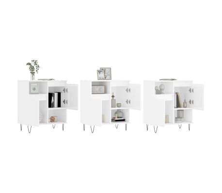 vidaXL Skenkir 3 stk. H&aacute;glans Hv&iacute;tur Samsettur Vi&eth;ur