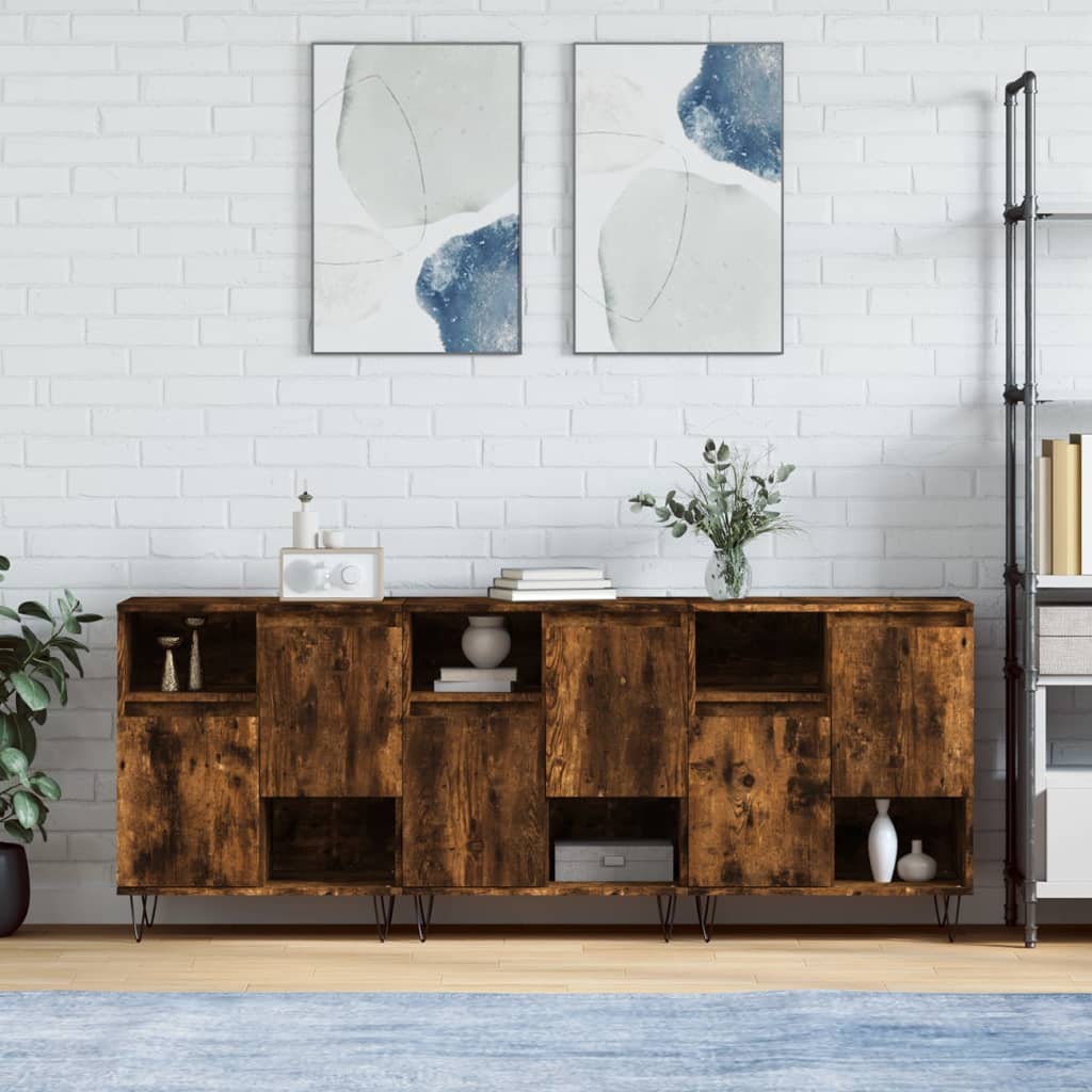 vidaXL Sideboards 3 Stk. Räuchereiche Holzwerkstoff