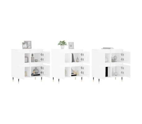 vidaXL Servante, 3 piese, alb extralucios, lemn prelucrat