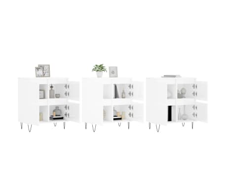 vidaXL Servante, 3 piese, alb extralucios, lemn prelucrat