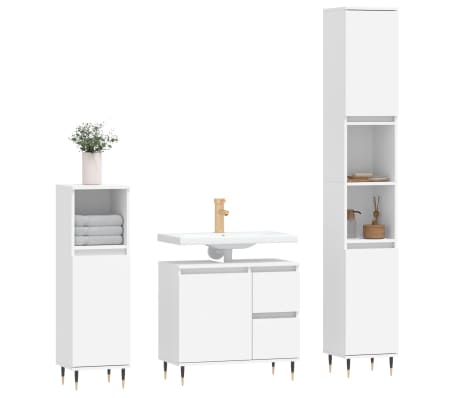 vidaXL 3-dielna sada k&uacute;peľňov&eacute;ho n&aacute;bytku biela kompozitn&eacute; drevo