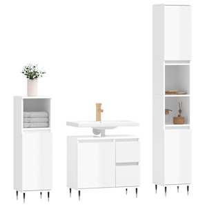 vidaXL Set mobilier de baie, 3 piese, alb extralucios, lemn compozit