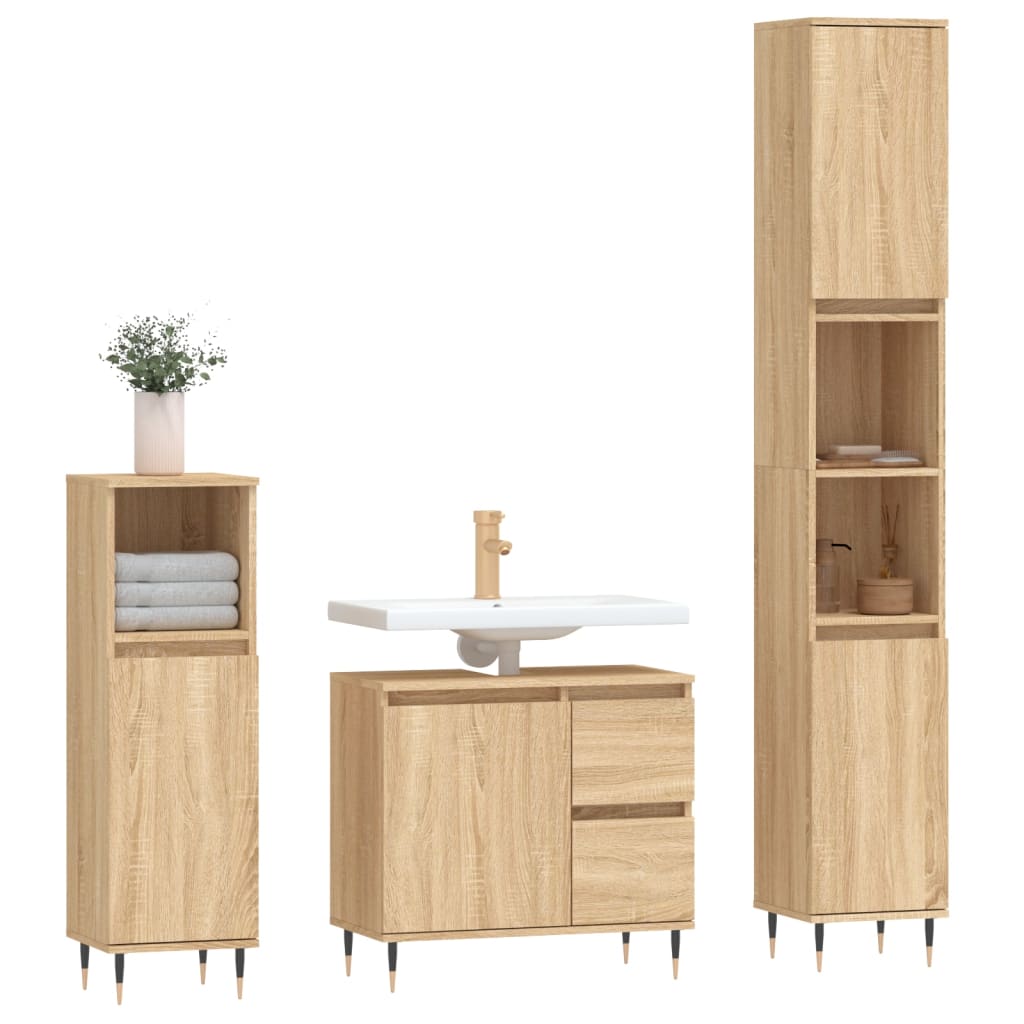 vidaXL 3 Piece Bathroom Furniture Set Sonoma Oak Engineered Wood