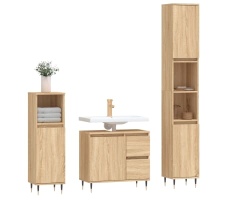 vidaXL 3 Piece Bathroom Furniture Set Sonoma Oak Engineered Wood