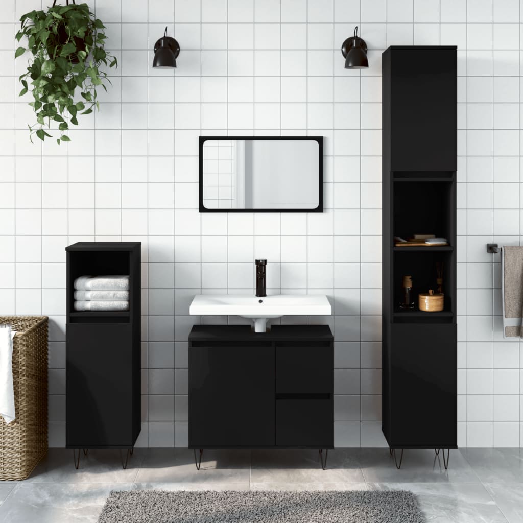 3dílný set koupelnového nábytku černý kompozitní dřevo