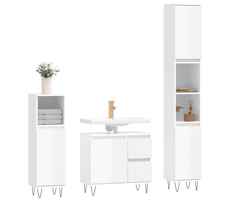 vidaXL Bathroom Furniture Set High gloss white Engineered wood, iron Large