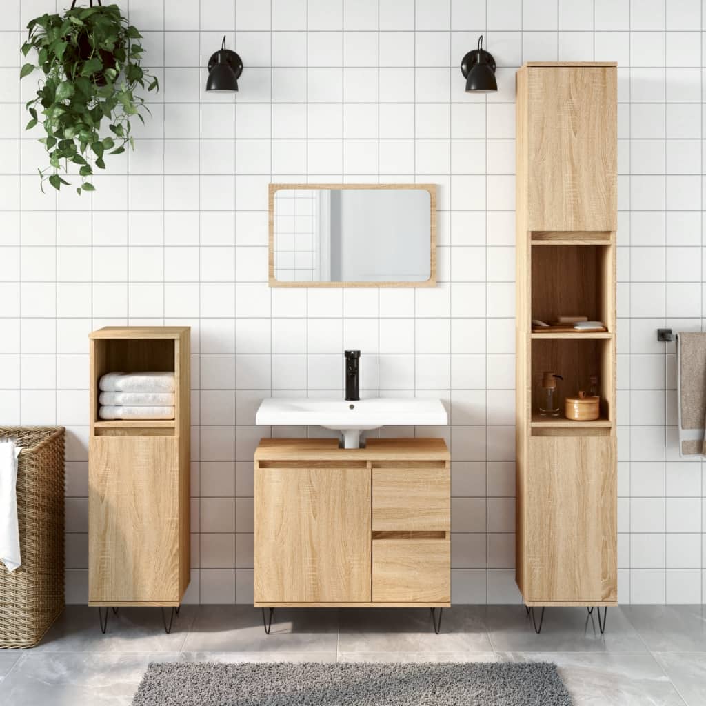 3 pcs conjunto móveis casa de banho derivados de madeira branco
