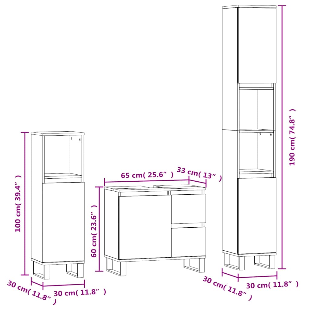 Kopalniško pohištvo 3 kosi siva sonoma inženirski les - slika 13