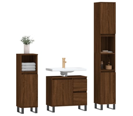 vidaXL Set Mobili da Bagno 3 pz Rovere Marrone in Legno Multistrato