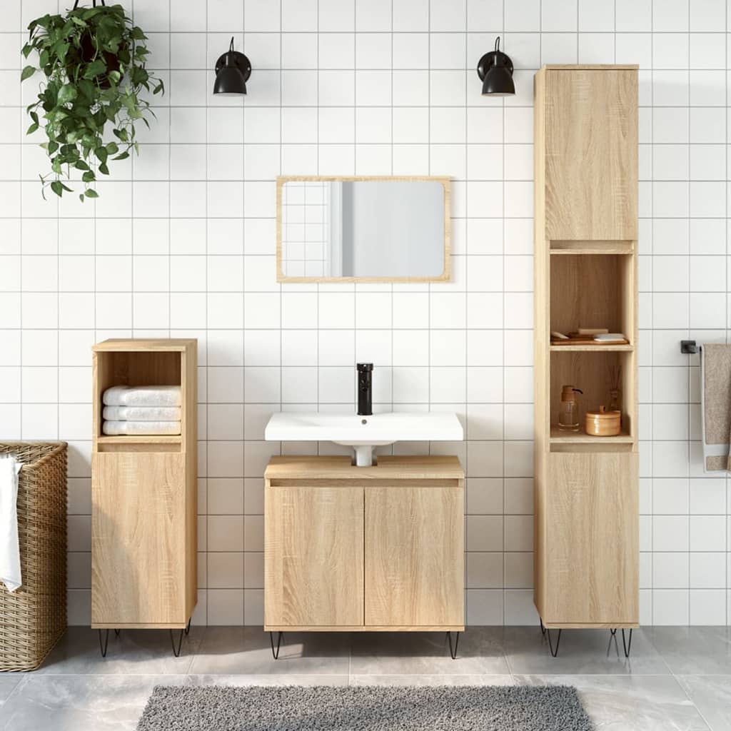 3dílný set koupelnového nábytku dub sonoma kompozitní dřevo