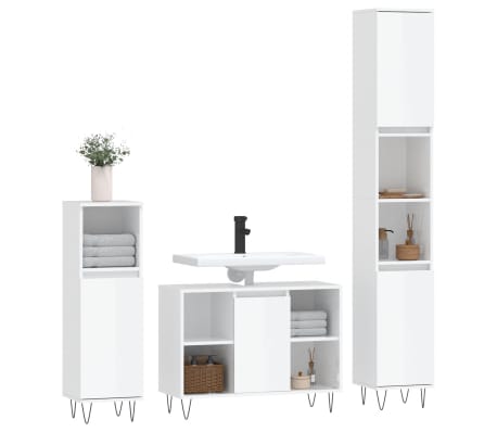 vidaXL 3 Piece Bathroom Furniture Set High Gloss White Engineered Wood