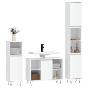 vidaXL 3 Piece Bathroom Furniture Set High Gloss White Engineered Wood