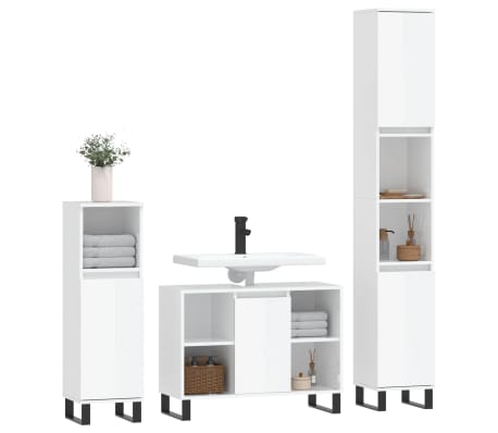 vidaXL Bathroom Furniture Set High Gloss White Engineered Wood, Iron