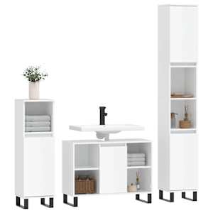 vidaXL Bathroom Furniture Set High Gloss White Engineered Wood, Iron