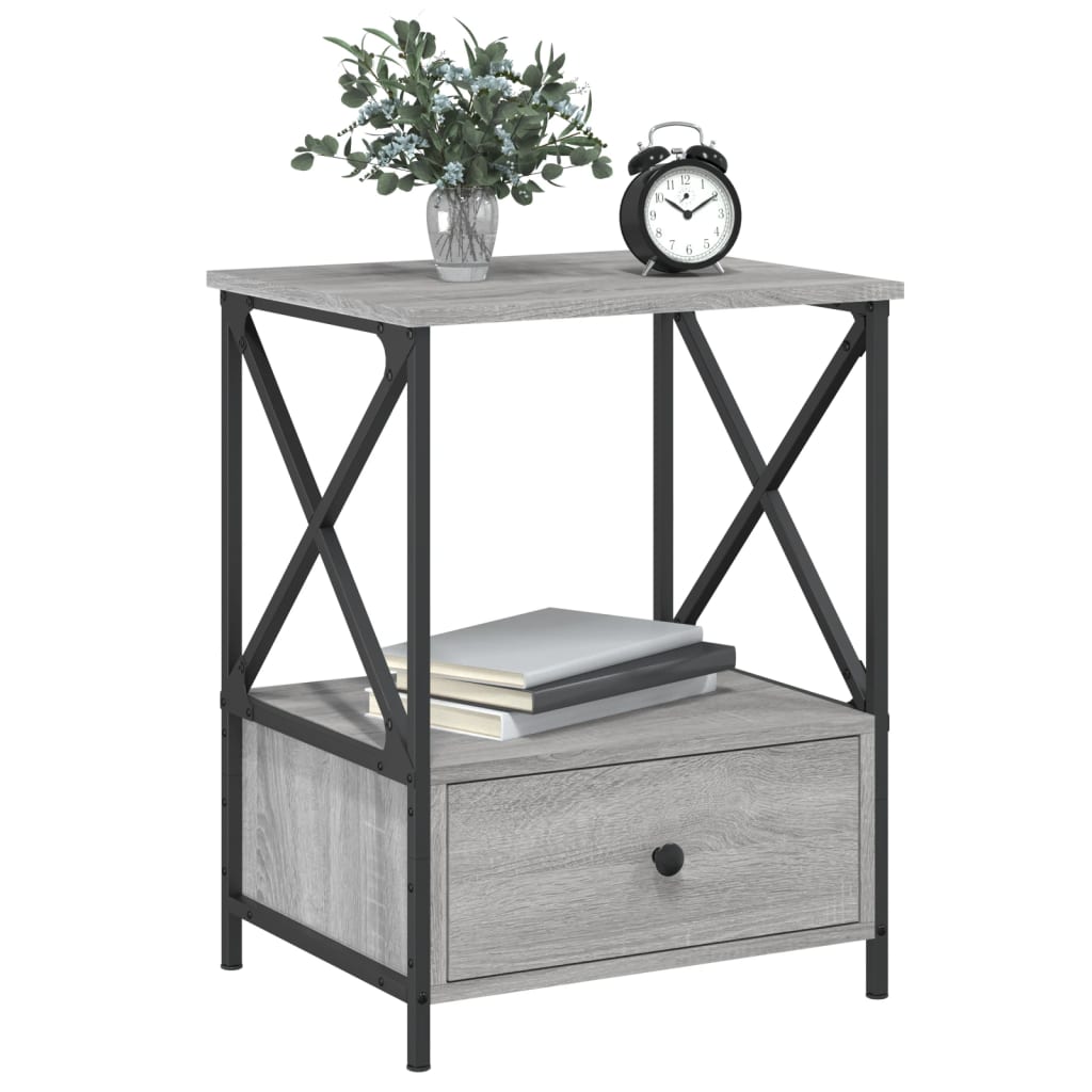 vidaXL Nachtkastjes 2 st 50x41x65 cm bewerkt hout grijs sonoma eiken afbeelding