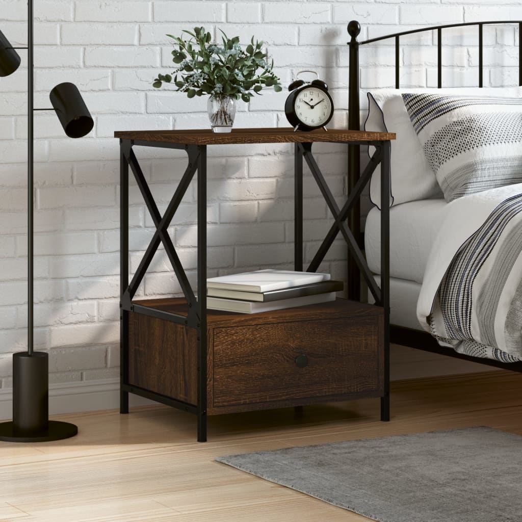 Wood and black metal deals bedside table