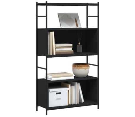 vidaXL Raft de cărți, negru, 80x30x145,5 cm, lemn prelucrat și fier