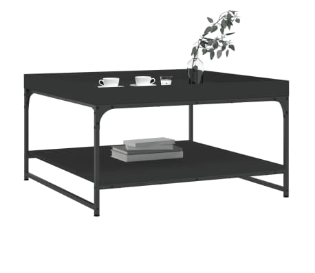 vidaXL Кафе маса, черна, 80x80x45 см, инженерно дърво и желязо