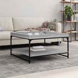 Klubska mizica siva sonoma 80x80x45 cm inženirski les in železo