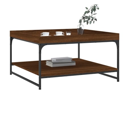 vidaXL S&oacute;fabor&eth; Br&uacute;nn Eikarlitur 80x80x45 cm Samsettur Vi&eth;ur og J&aacute;rn