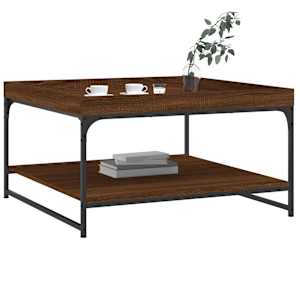 vidaXL S&oacute;fabor&eth; Br&uacute;nn Eikarlitur 80x80x45 cm Samsettur Vi&eth;ur og J&aacute;rn