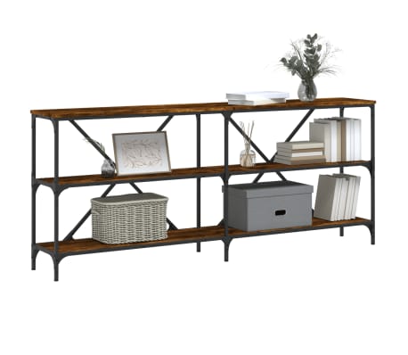 vidaXL Table console ch&ecirc;ne fum&eacute; 180x30x75 cm bois d'ing&eacute;nierie et fer