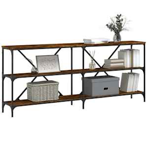 vidaXL Table console ch&ecirc;ne fum&eacute; 180x30x75 cm bois d'ing&eacute;nierie et fer