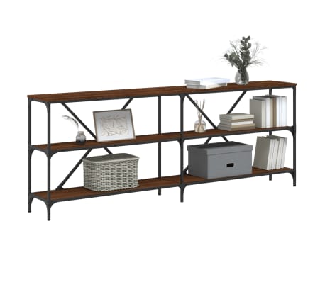 vidaXL galdiņš, brūna ozolkoka, 200x30x75cm, inženierijas koks, dzelzs