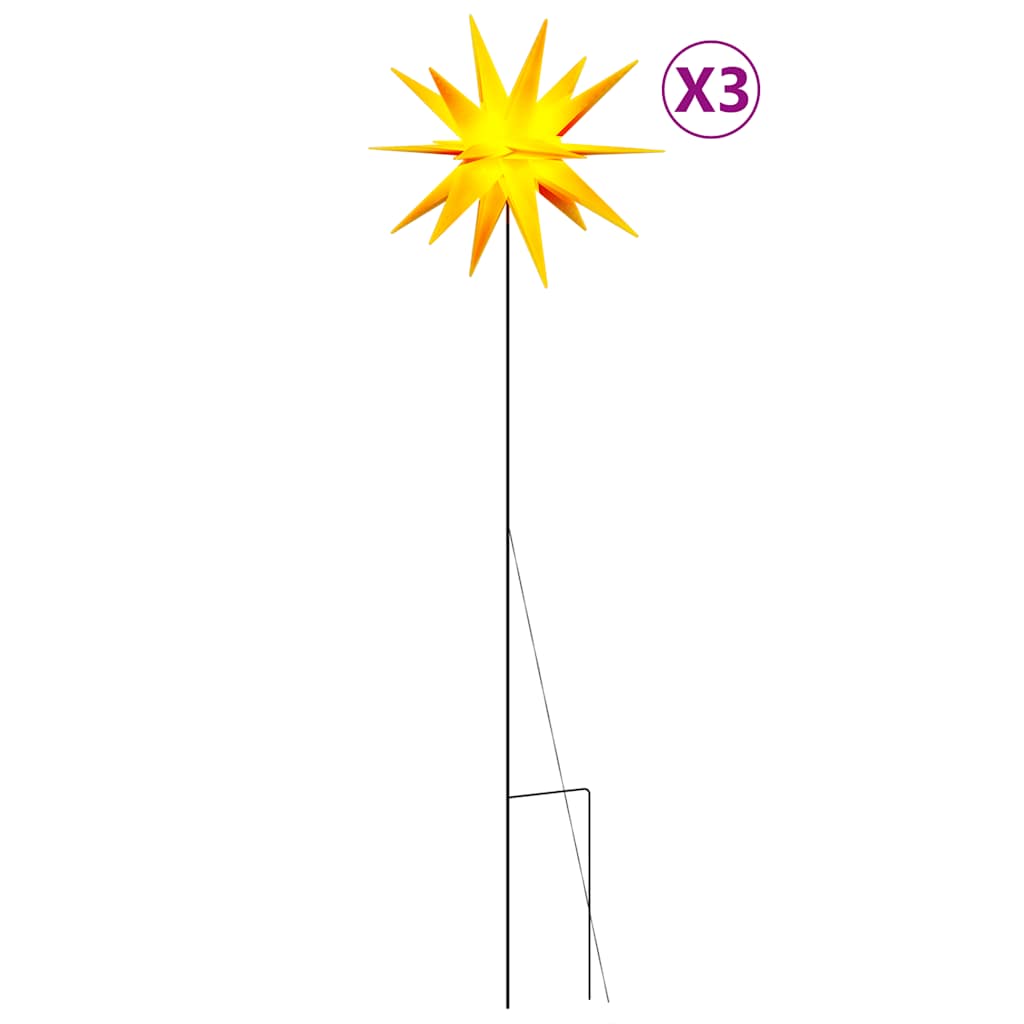 Thumbnail - vidaXL LED-Weihnachtssterne 3 Stk. mit Erdspießen Faltbar Gelb 57 cm